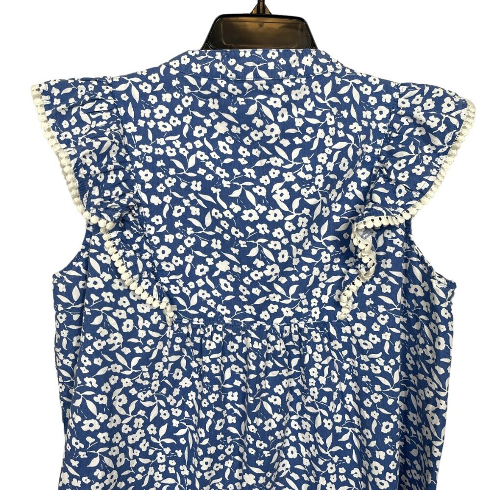 THML Shift Dress Large Blue White Floral Embroidered Tassel Crochet Boho Color - Picture 6 of 9